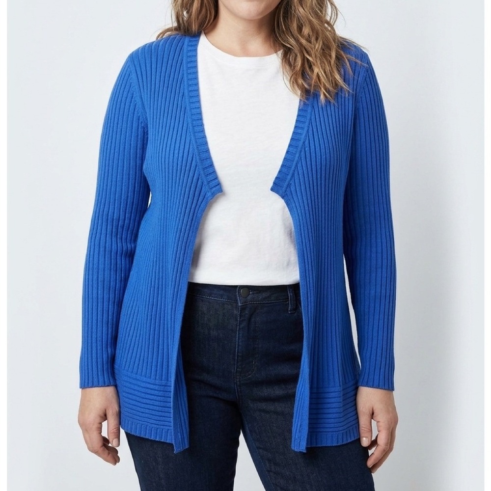 Chico's Women's Travelers Ribbed Tie Front Cardigan Royal Blue Size 3 XL Comfort